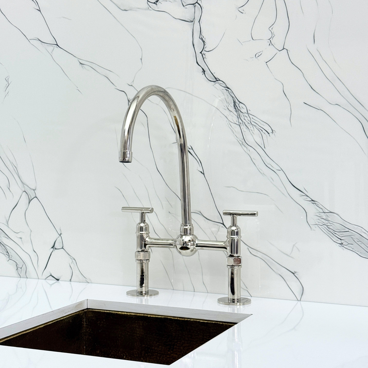 Polished Nickel Bridge Kitchen Faucet with Lever Handles – Tavistock – alternate view 8