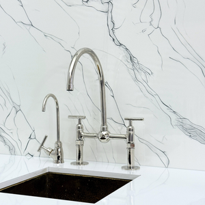 Polished Nickel Bridge Kitchen Faucet with Lever Handles – Tavistock – alternate view 9