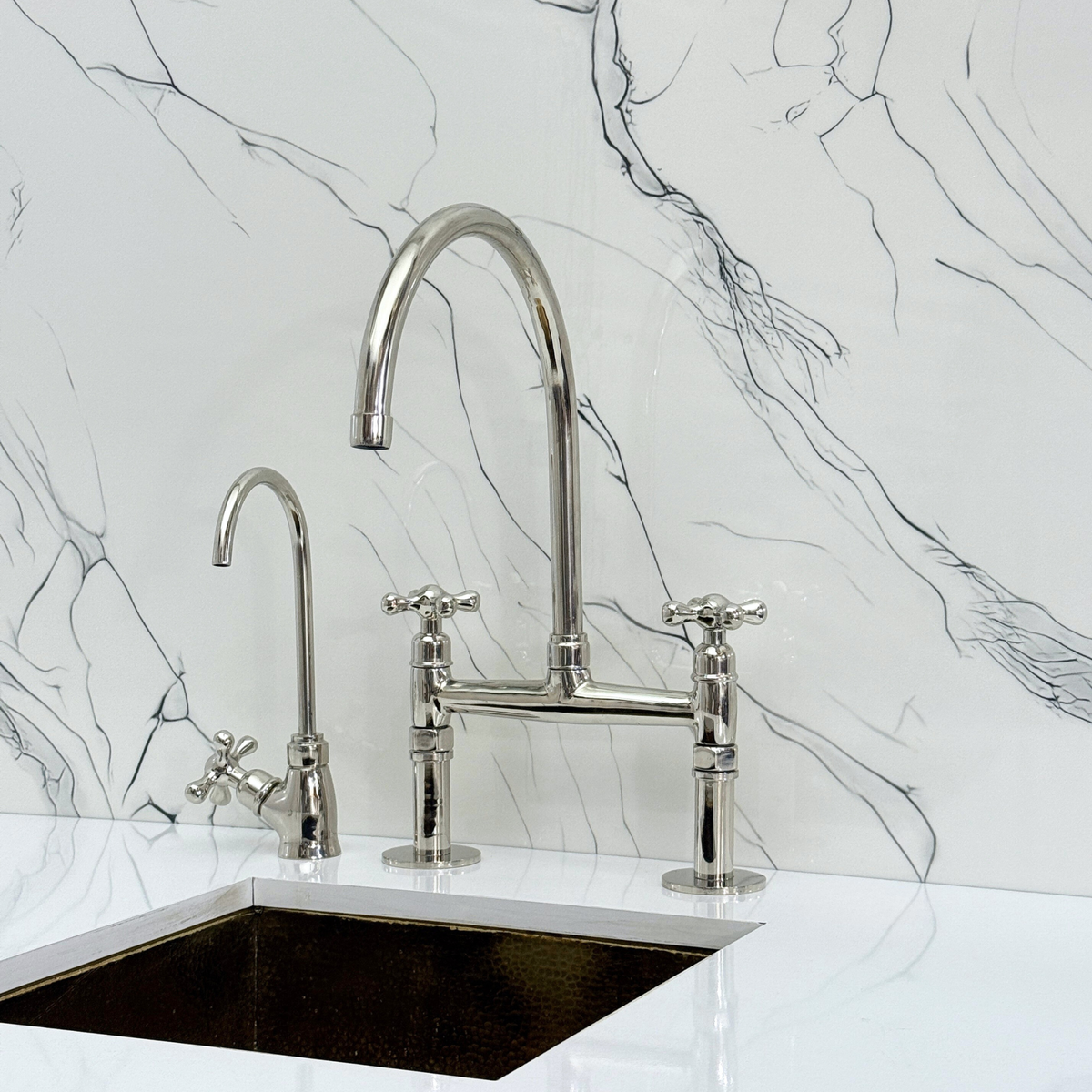 Polished Nickel Bridge Kitchen Faucet with Cross Handles – Regent – alternate view 7