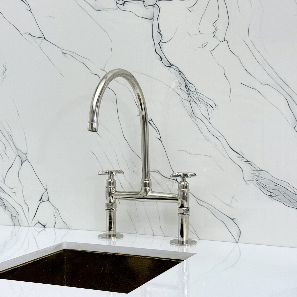 Polished Nickel Bridge Kitchen Faucet with Cross Handles – Regent – alternate view 6