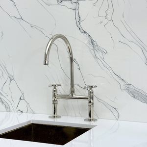 Polished Nickel Bridge Kitchen Faucet with Cross Handles – Regent – alternate view 6