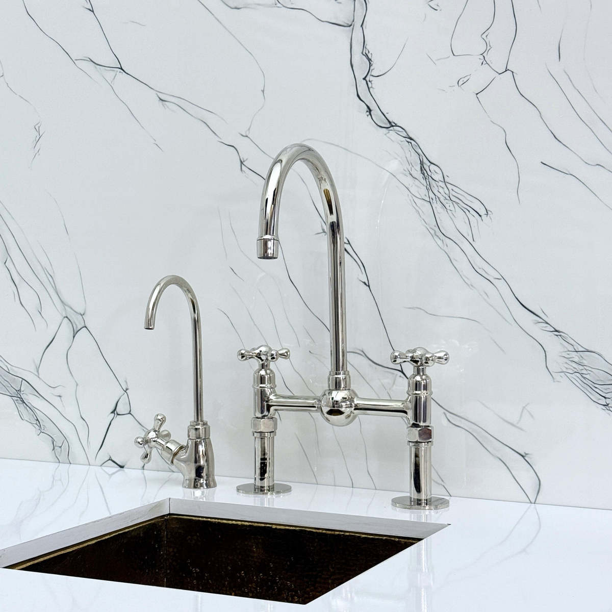 Polished Nickel Bridge Kitchen Faucet with Cross Handles – Harrington – alternate view 9