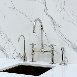 Polished Nickel Bridge Kitchen Faucet with Cross Handles – Harrington