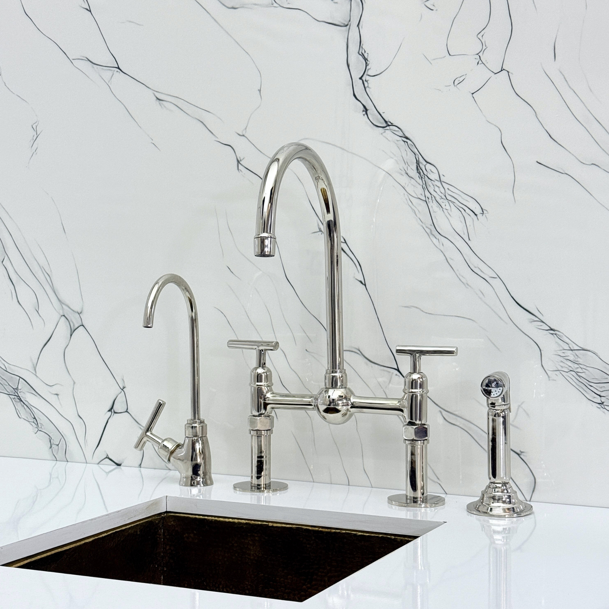 Polished Nickel Bridge Kitchen Faucet with Lever Handles – Harrington – alternate view 4