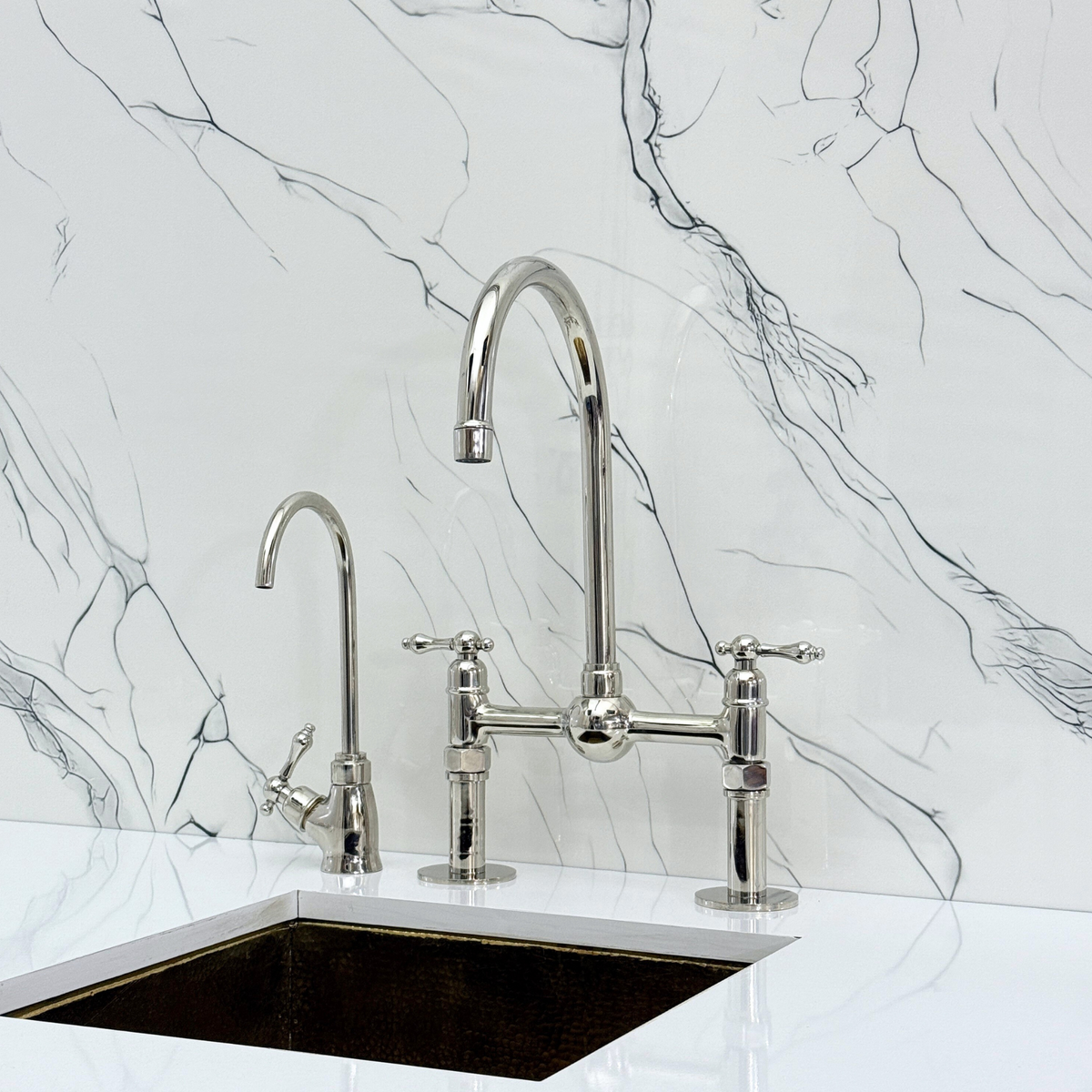 Polished Nickel Bridge Kitchen Faucet with Lever Handles – Harrington – alternate view 9