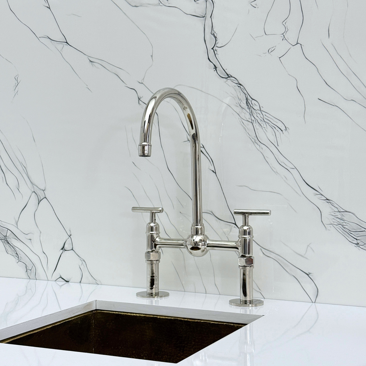 Polished Nickel Bridge Kitchen Faucet with Lever Handles – Harrington – alternate view 8