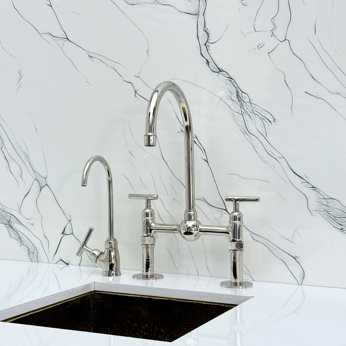 Polished Nickel Bridge Kitchen Faucet with Lever Handles – Harrington – alternate view 10