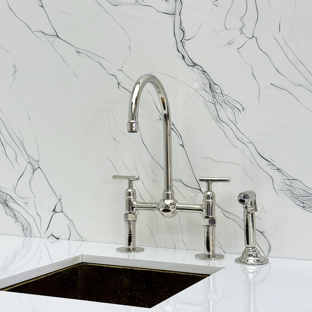 Polished Nickel Bridge Kitchen Faucet with Lever Handles – Harrington – alternate view 12