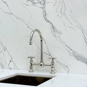 Polished Nickel Bridge Kitchen Faucet with Cross Handles – Lancaster – alternate view 7