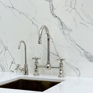 Polished Nickel Bridge Kitchen Faucet with Cross Handles – Lancaster – alternate view 9
