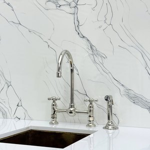 Polished Nickel Bridge Kitchen Faucet with Cross Handles – Lancaster – alternate view 11