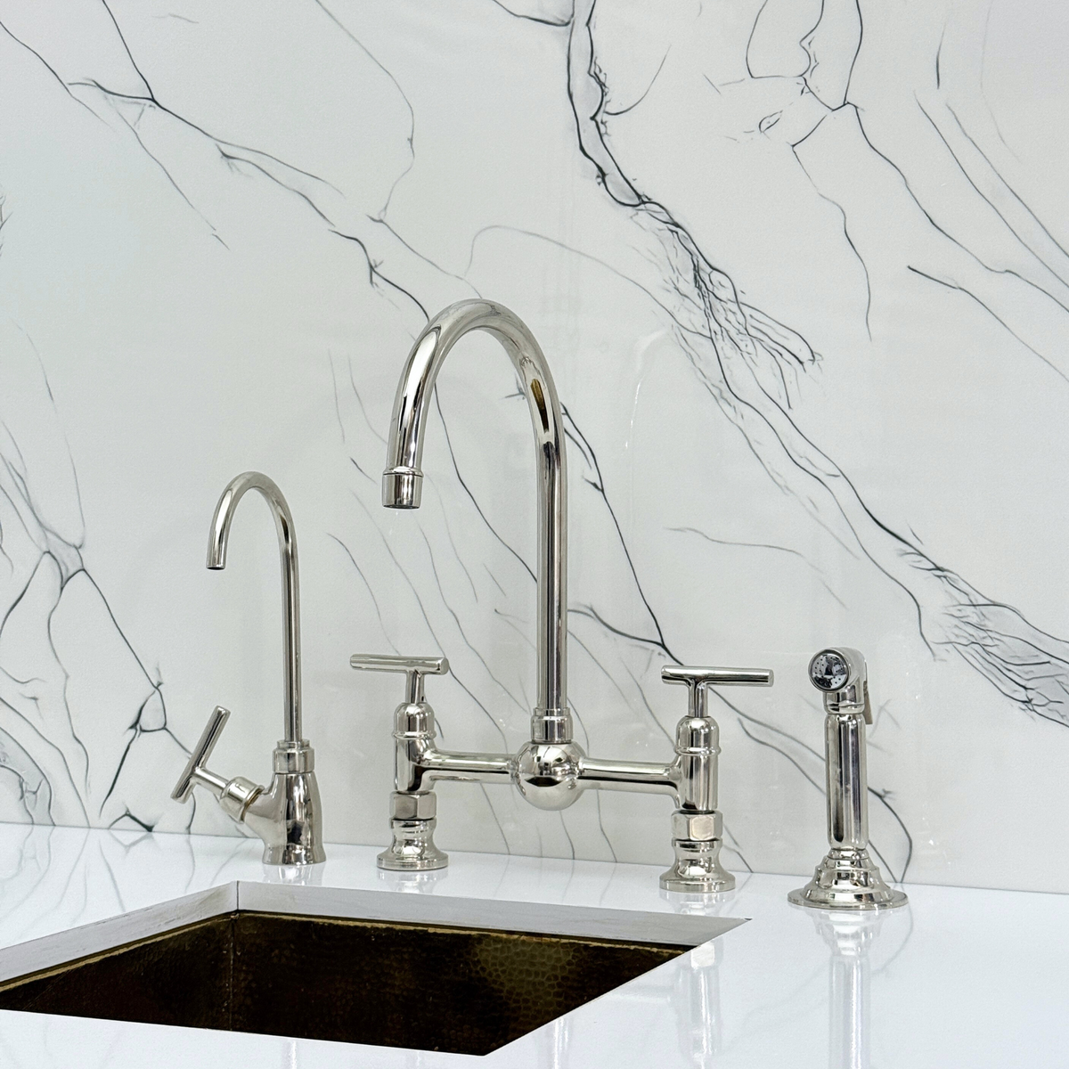 Polished Nickel Bridge Kitchen Faucet with Lever Handles – Lancaster – alternate view 4