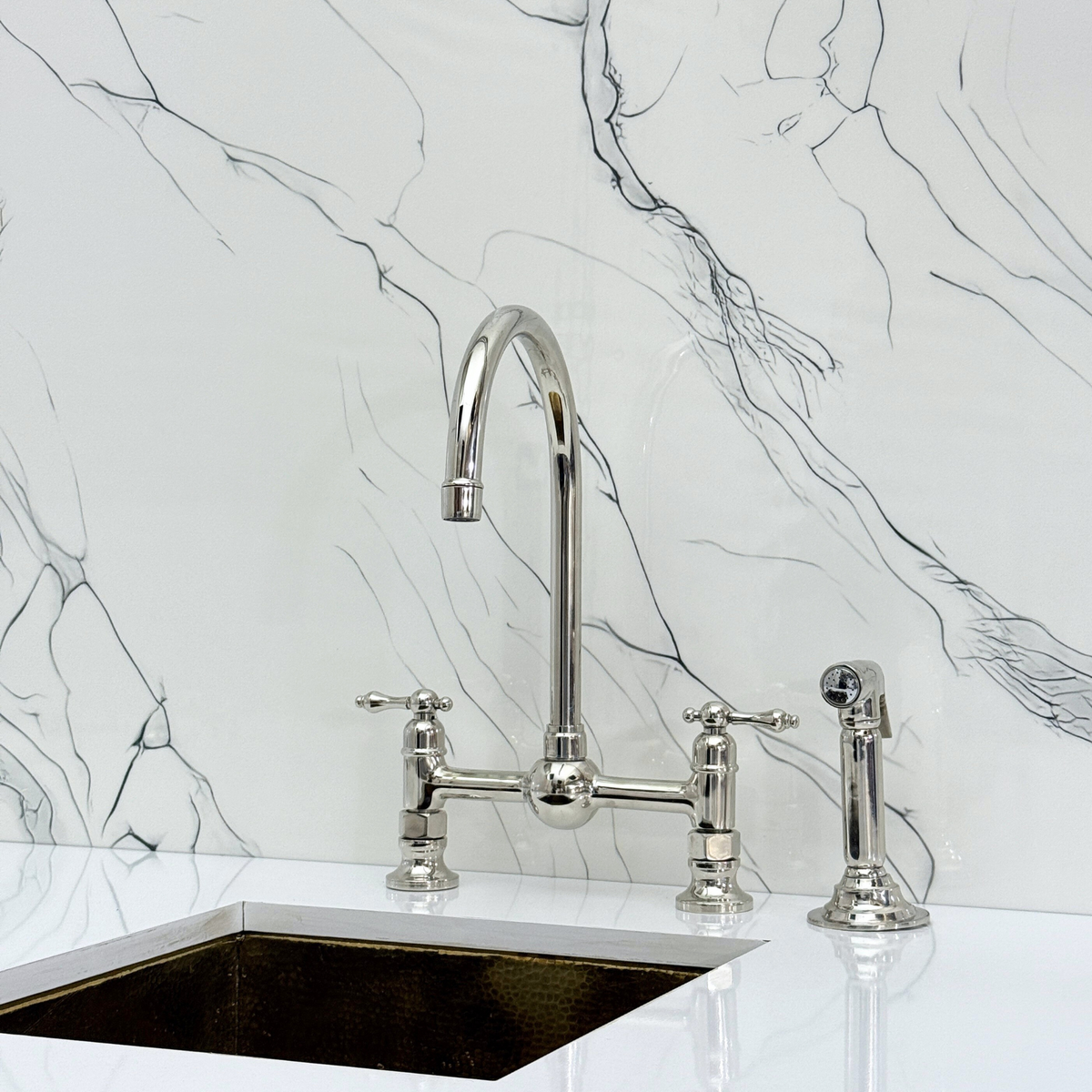 Polished Nickel Bridge Kitchen Faucet with Lever Handles – Lancaster – alternate view 11
