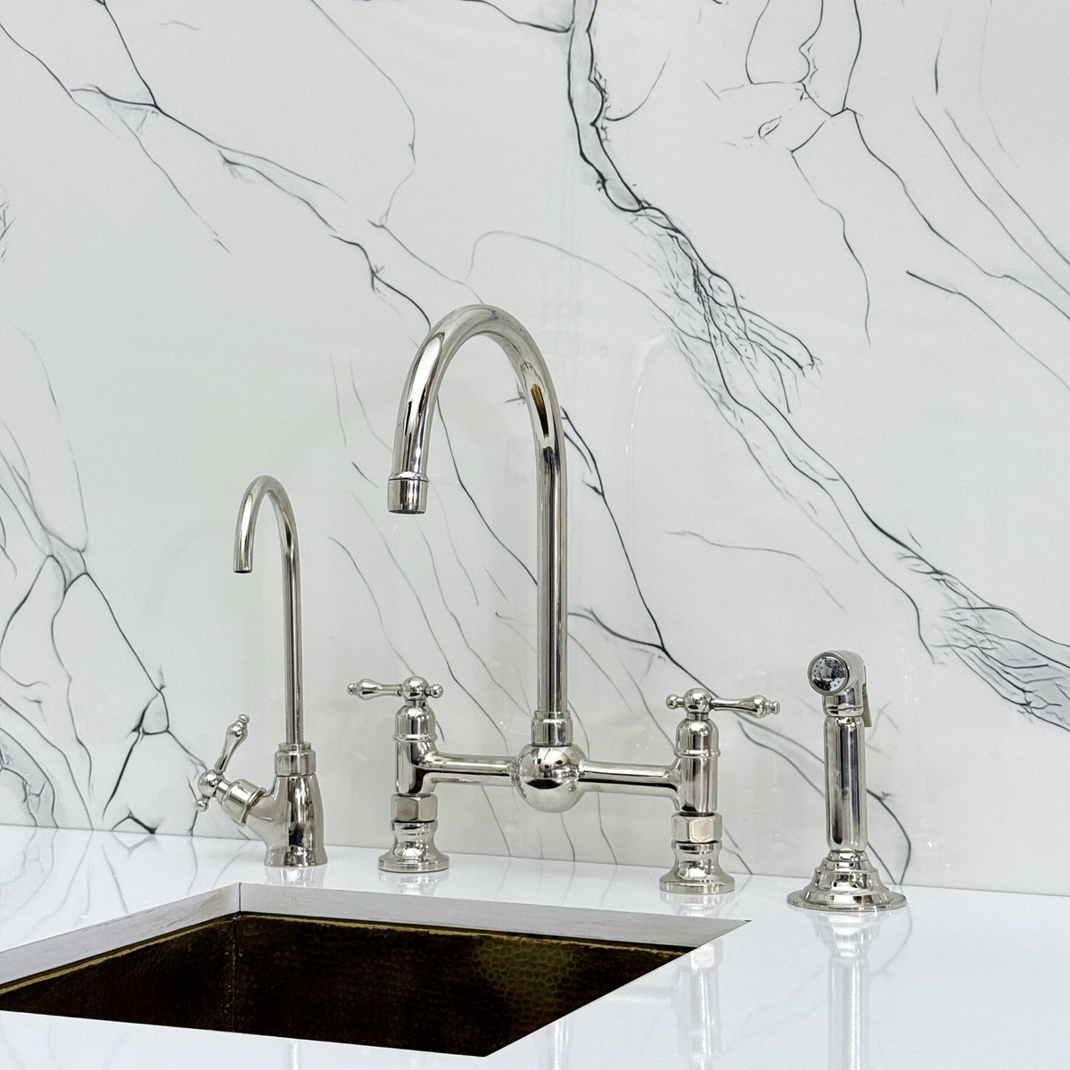 Polished Nickel Bridge Kitchen Faucet with Lever Handles – Lancaster