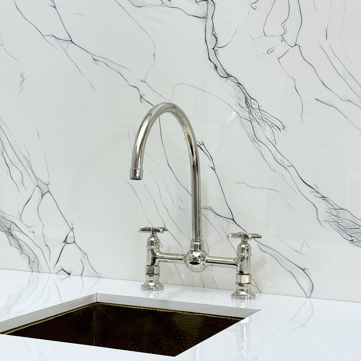 Polished Nickel Vintage Bridge Kitchen Faucet with Cross Handles – Somerset – alternate view 6