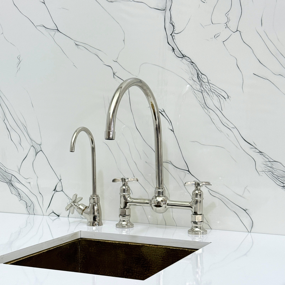 Polished Nickel Vintage Bridge Kitchen Faucet with Cross Handles – Somerset – alternate view 8