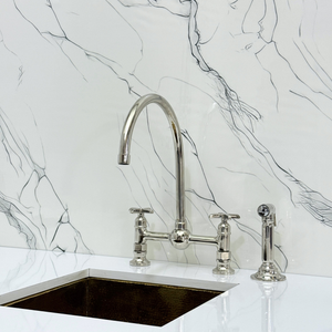 Polished Nickel Vintage Bridge Kitchen Faucet with Cross Handles – Somerset – alternate view 10