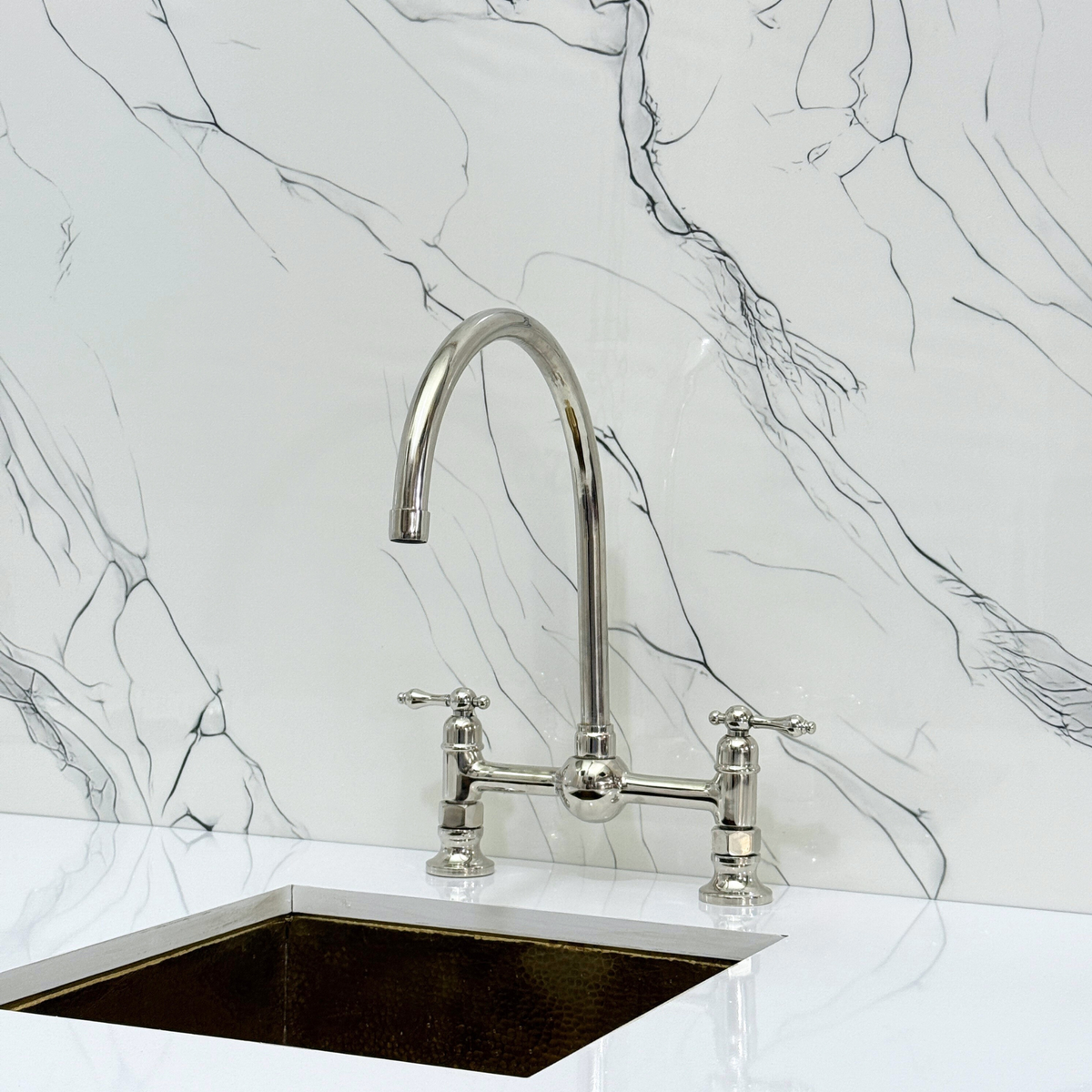 Polished Nickel Vintage Bridge Kitchen Faucet with Lever Handles – Somerset – alternate view 5