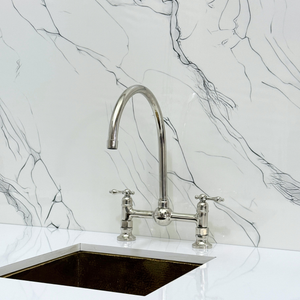 Polished Nickel Vintage Bridge Kitchen Faucet with Lever Handles – Somerset – alternate view 5