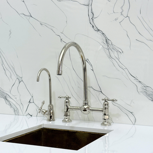 Polished Nickel Vintage Bridge Kitchen Faucet with Lever Handles – Somerset – alternate view 6
