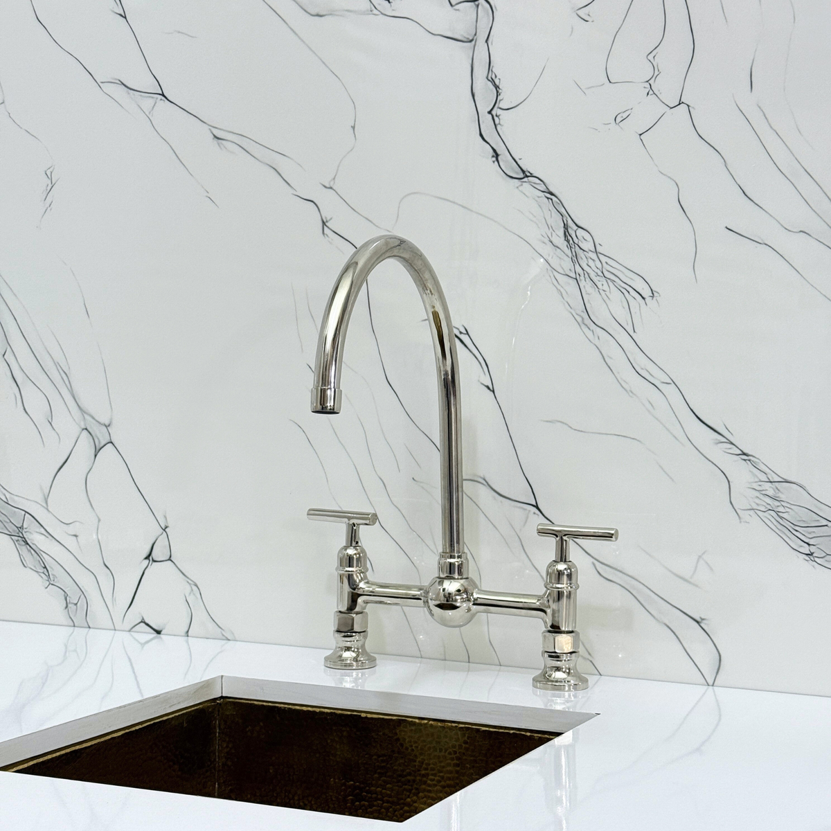 Polished Nickel Vintage Bridge Kitchen Faucet with Lever Handles – Somerset – alternate view 8