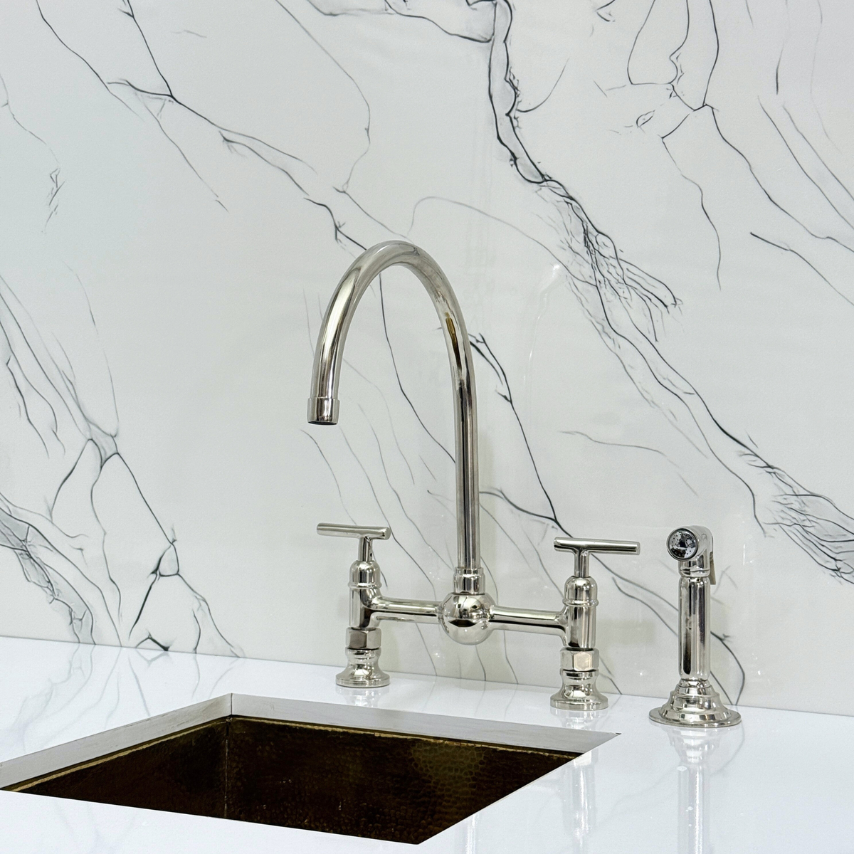 Polished Nickel Vintage Bridge Kitchen Faucet with Lever Handles – Somerset – alternate view 10