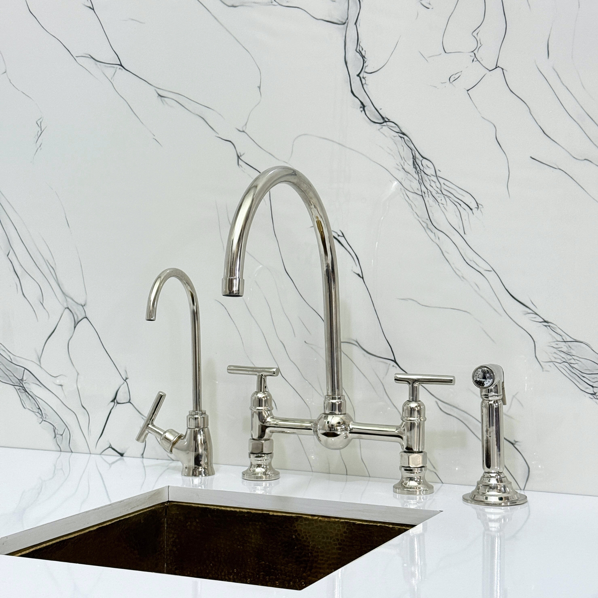 Polished Nickel Vintage Bridge Kitchen Faucet with Lever Handles – Somerset – alternate view 3