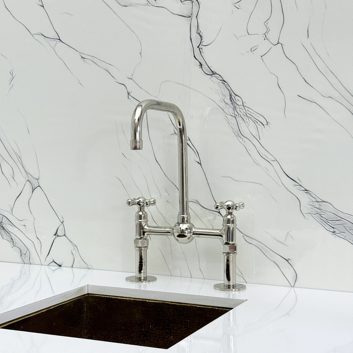 Polished Nickel Classic Bridge Kitchen Faucet with Cross Handles – Kensington – alternate view 7