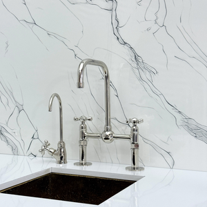 Polished Nickel Classic Bridge Kitchen Faucet with Cross Handles – Kensington – alternate view 9