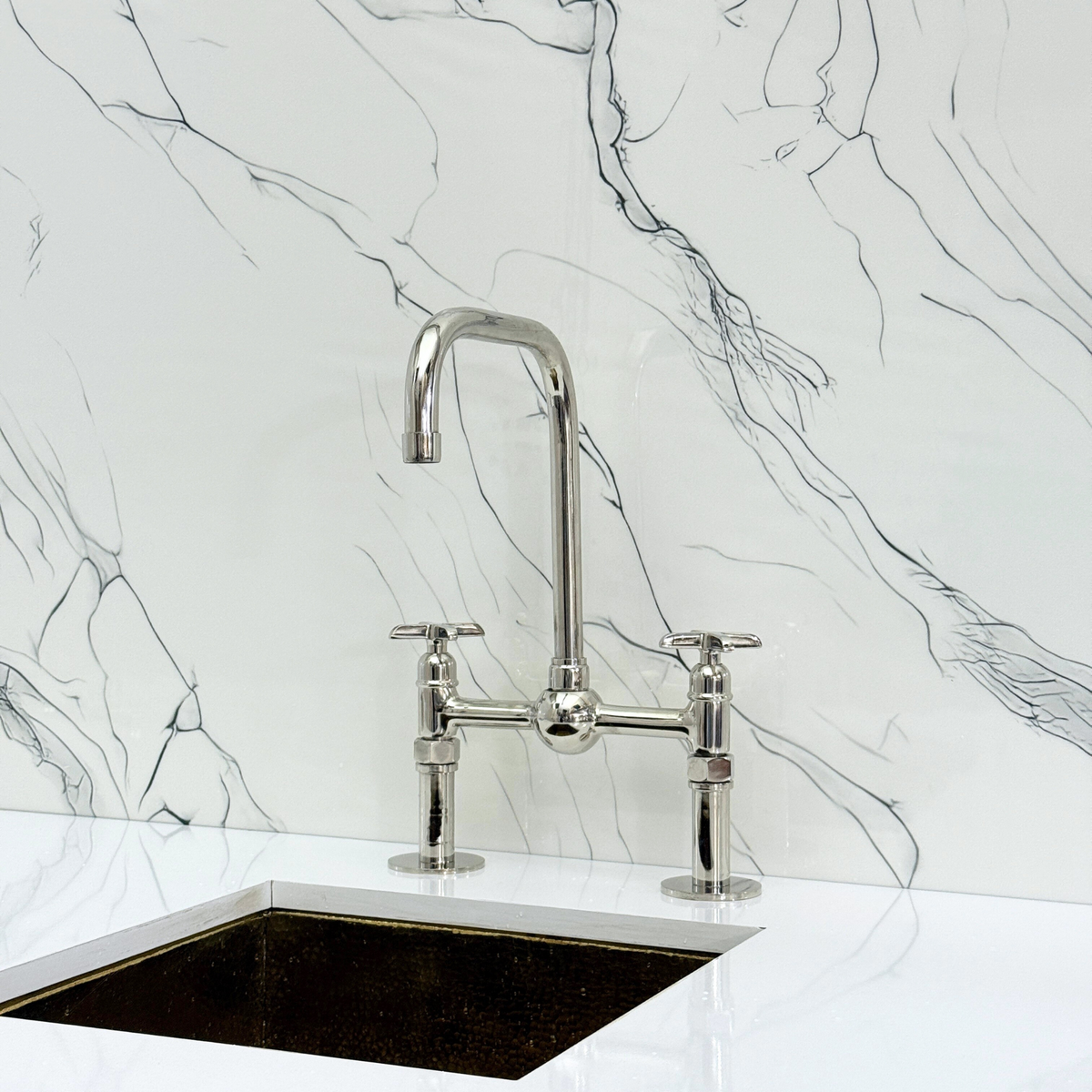 Polished Nickel Classic Bridge Kitchen Faucet with Cross Handles – Kensington – alternate view 8