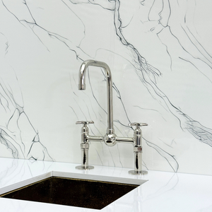 Polished Nickel Classic Bridge Kitchen Faucet with Cross Handles – Kensington – alternate view 8