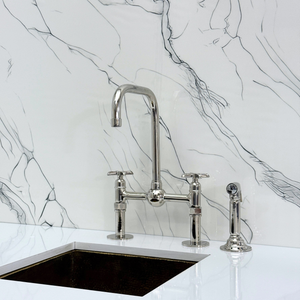 Polished Nickel Classic Bridge Kitchen Faucet with Cross Handles – Kensington – alternate view 12