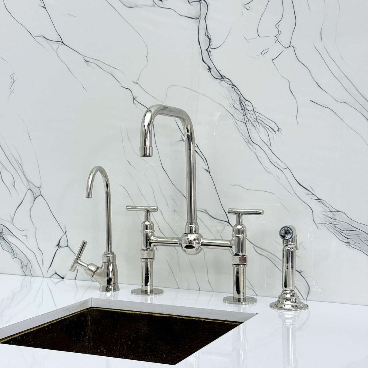 Polished Nickel Classic Bridge Kitchen Faucet with Lever Handles – Kensington – alternate view 4