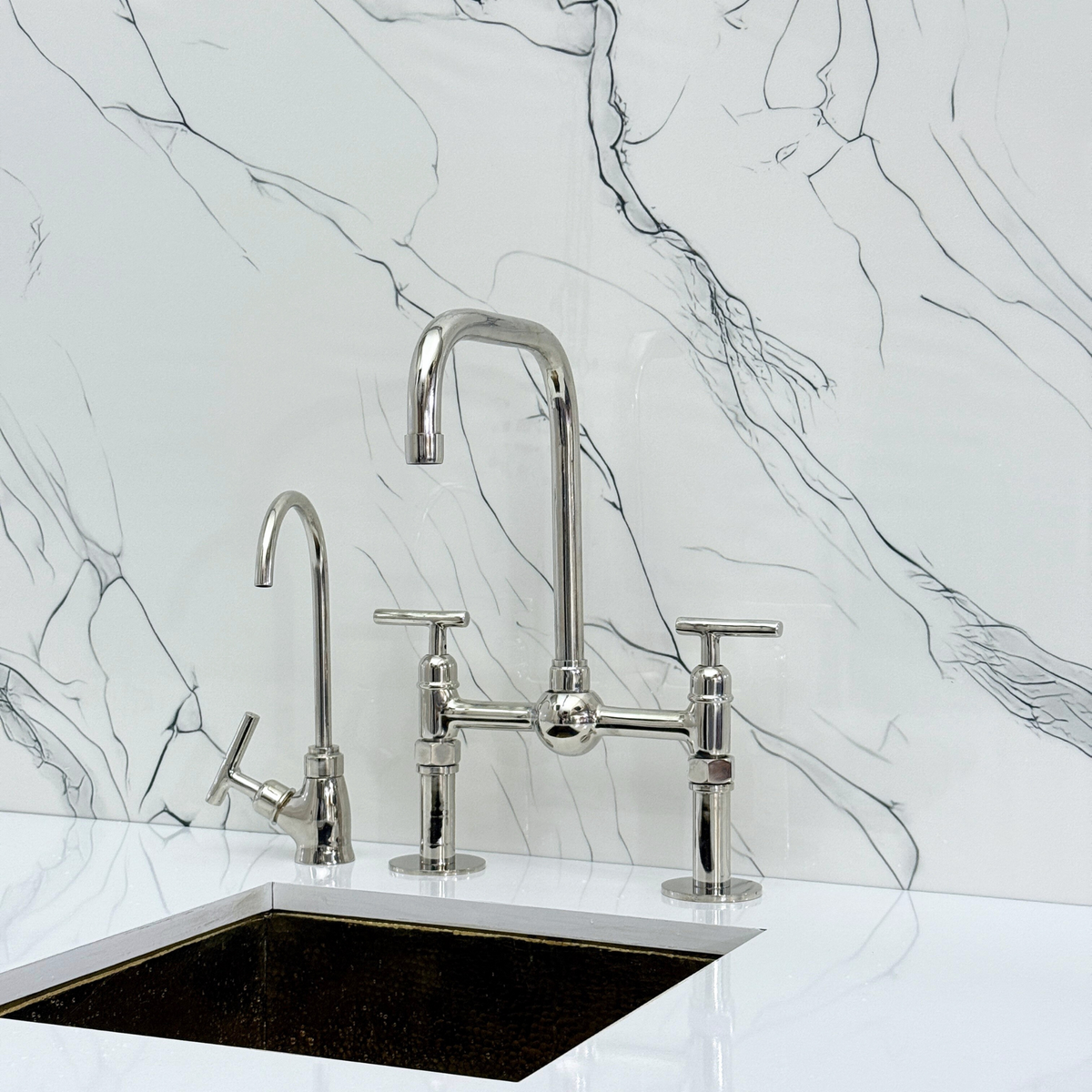 Polished Nickel Classic Bridge Kitchen Faucet with Lever Handles – Kensington – alternate view 10