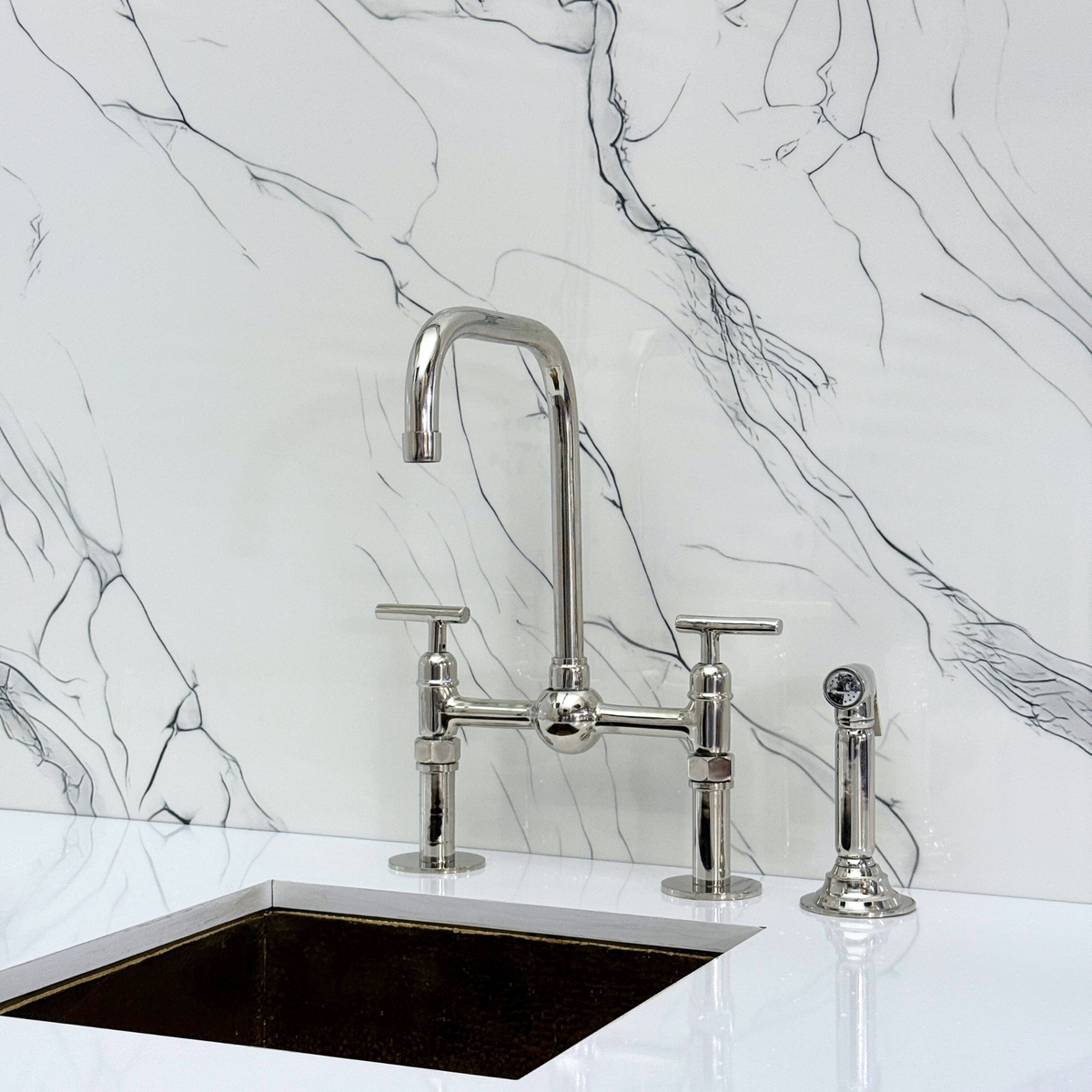 Polished Nickel Classic Bridge Kitchen Faucet with Lever Handles – Kensington – alternate view 12