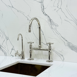 Polished Nickel Bridge Kitchen Faucet with Cross Handles – Montrose – alternate view 9