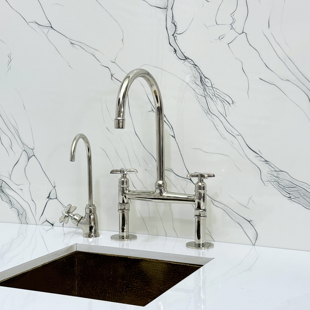 Polished Nickel Bridge Kitchen Faucet with Cross Handles – Montrose – alternate view 10