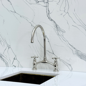 Polished Nickel Bridge Kitchen Faucet with Cross Handles – Ashford – alternate view 7
