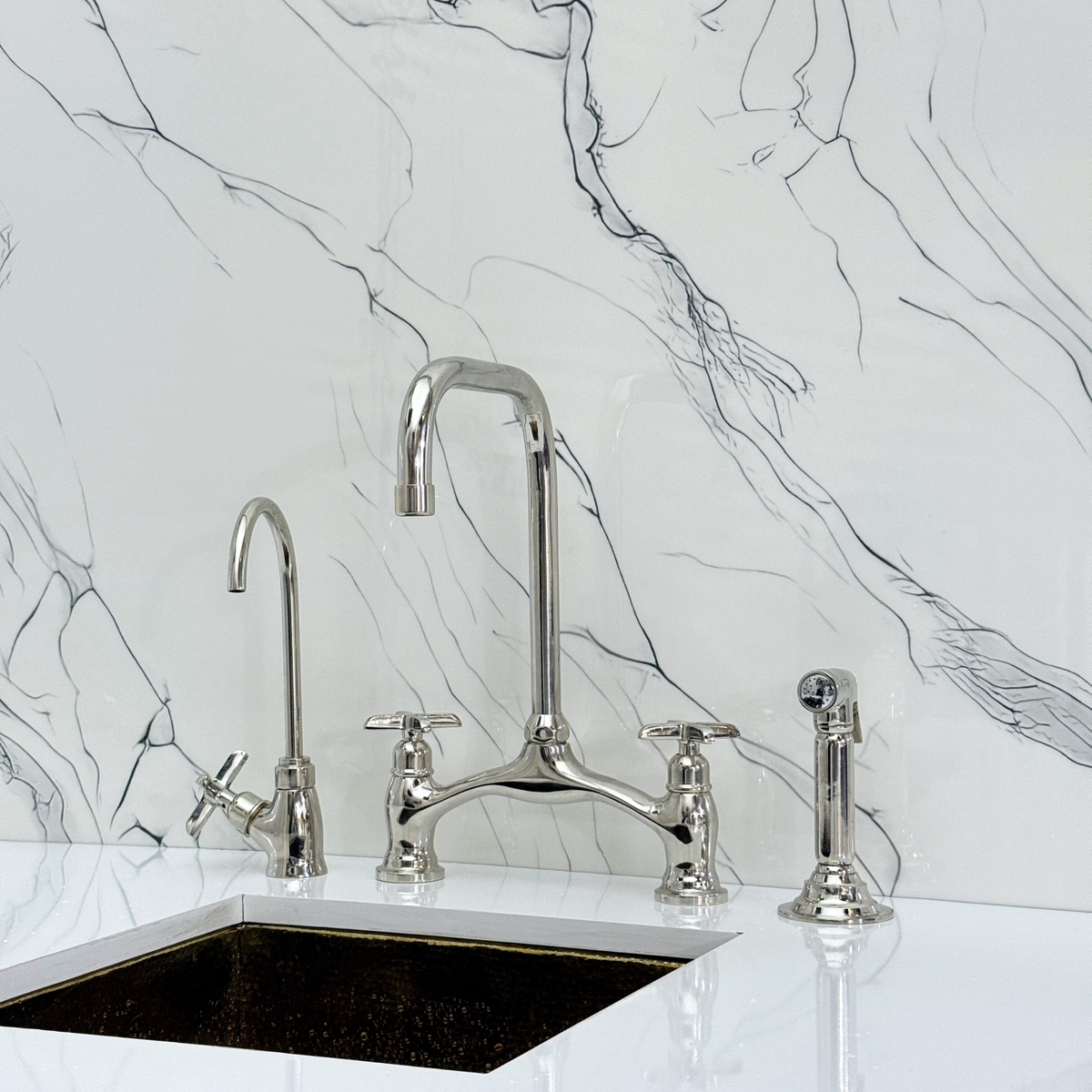 Polished Nickel Vintage Bridge Kitchen Faucet with Cross Handles – Ellington – alternate view 4