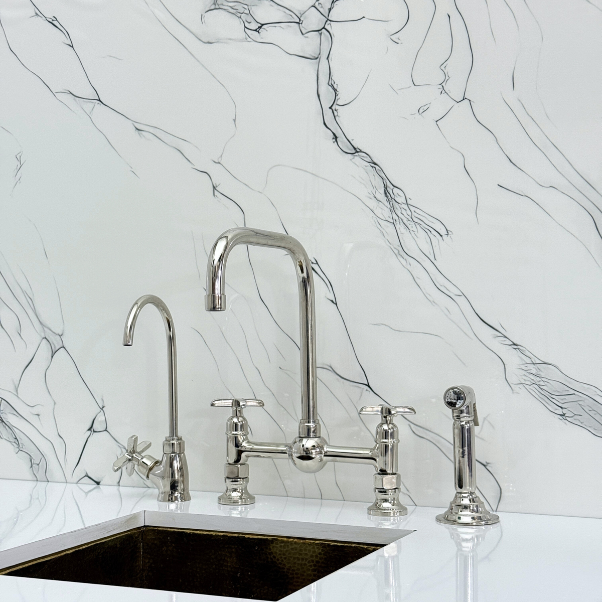 Polished Nickel Classic Bridge Kitchen Faucet with Cross Handles – Finsbury – alternate view 4