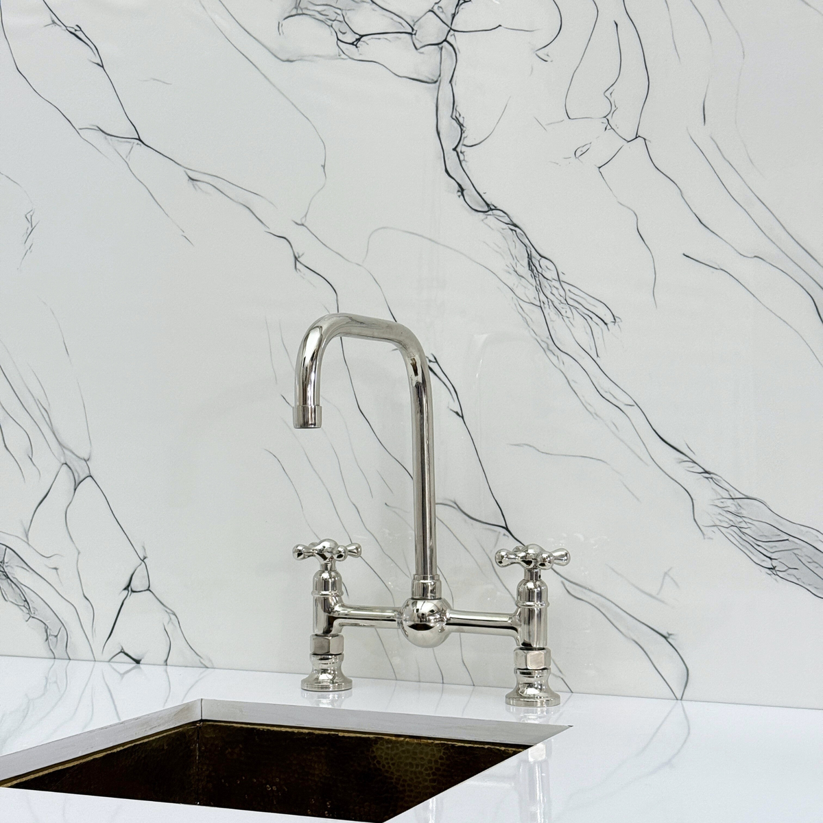 Polished Nickel Classic Bridge Kitchen Faucet with Cross Handles – Finsbury – alternate view 7