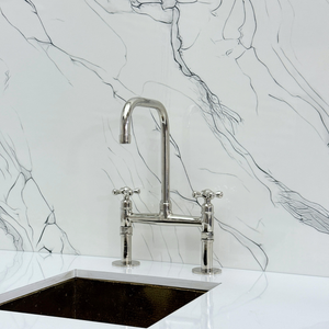 Polished Nickel Classic Bridge Kitchen Faucet with Cross Handles – Grosvenor – alternate view 7