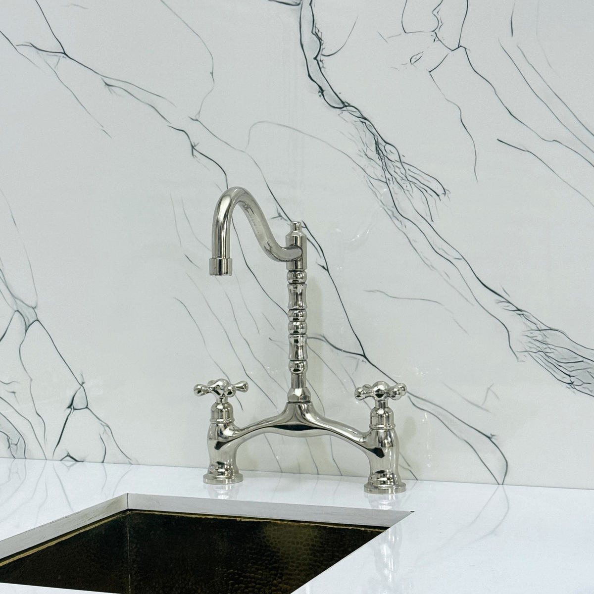 Polished Nickel Victorian Bridge Kitchen Faucet with Cross Handles – Dorchester – alternate view 7
