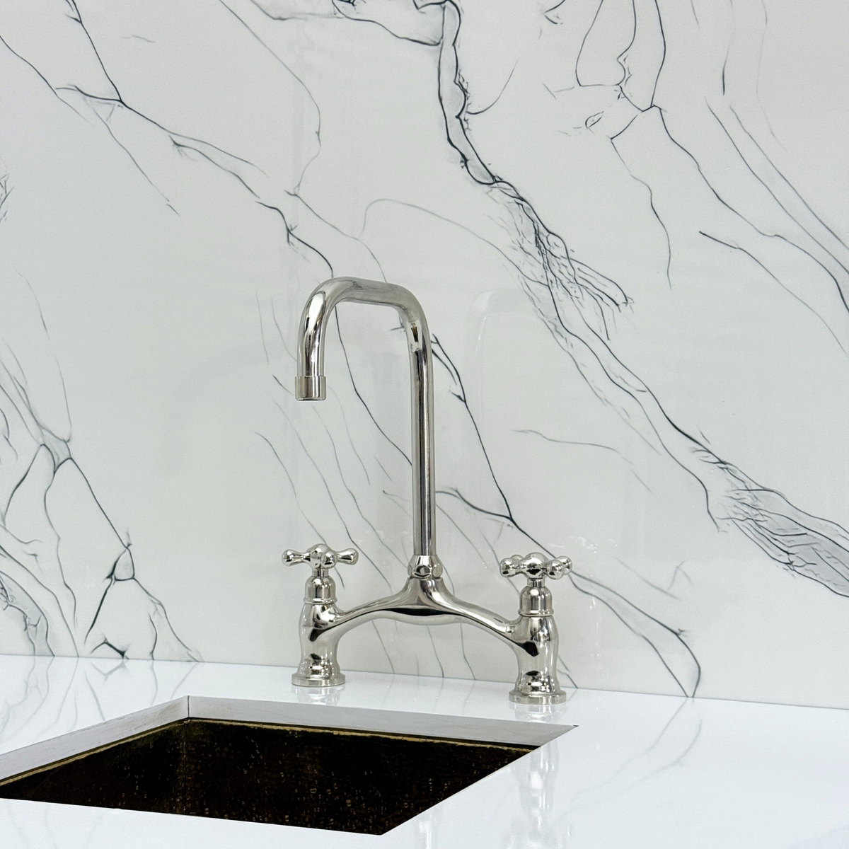 Polished Nickel Vintage Bridge Kitchen Faucet with Cross Handles – Ellington – alternate view 7