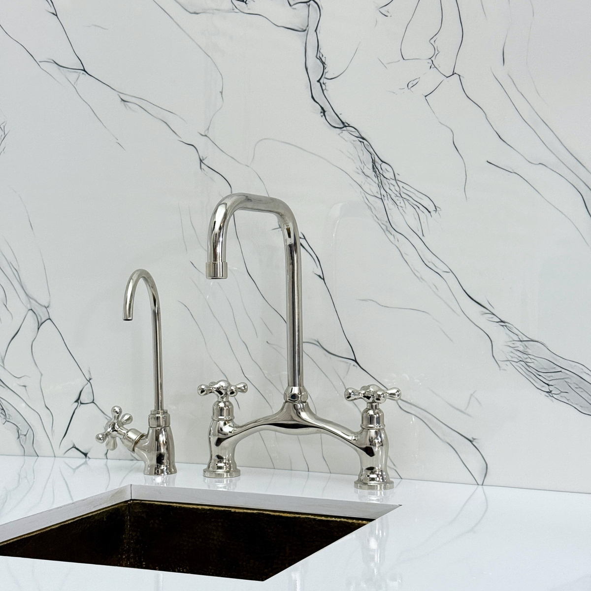 Polished Nickel Vintage Bridge Kitchen Faucet with Cross Handles – Ellington – alternate view 9