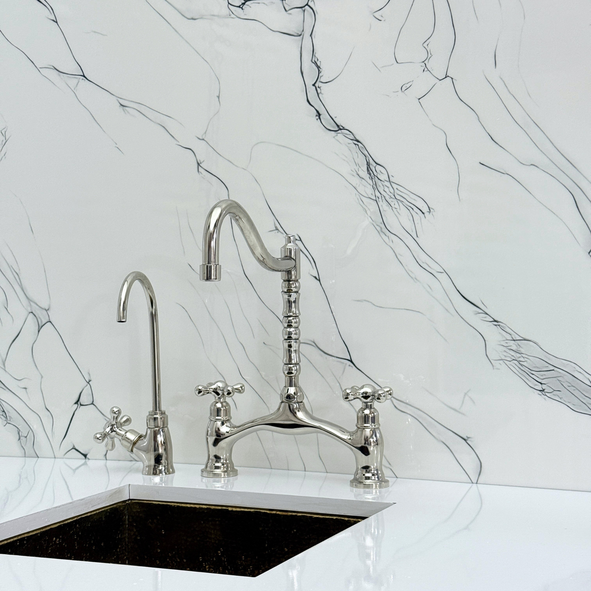 Polished Nickel Victorian Bridge Kitchen Faucet with Cross Handles – Dorchester – alternate view 9