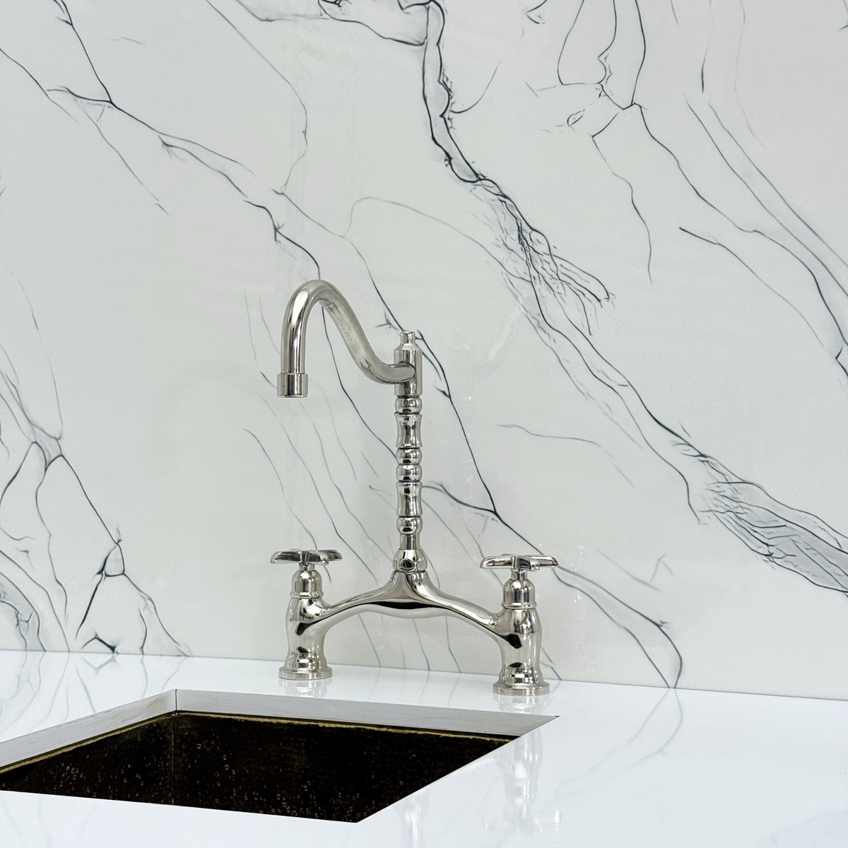 Polished Nickel Victorian Bridge Kitchen Faucet with Cross Handles – Dorchester – alternate view 8