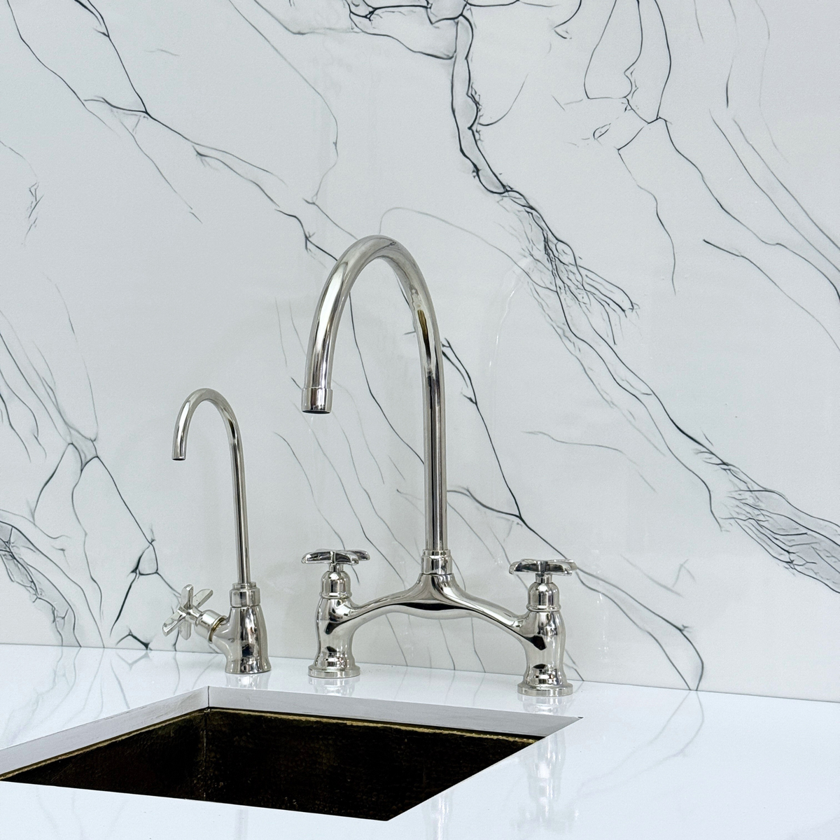 Polished Nickel Bridge Kitchen Faucet with Cross Handles – Ashford – alternate view 10