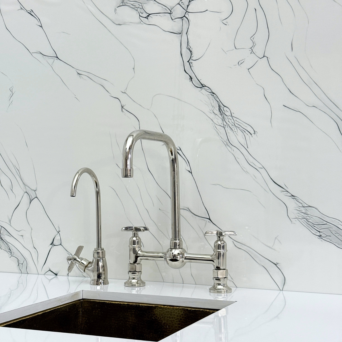 Polished Nickel Classic Bridge Kitchen Faucet with Cross Handles – Finsbury – alternate view 10