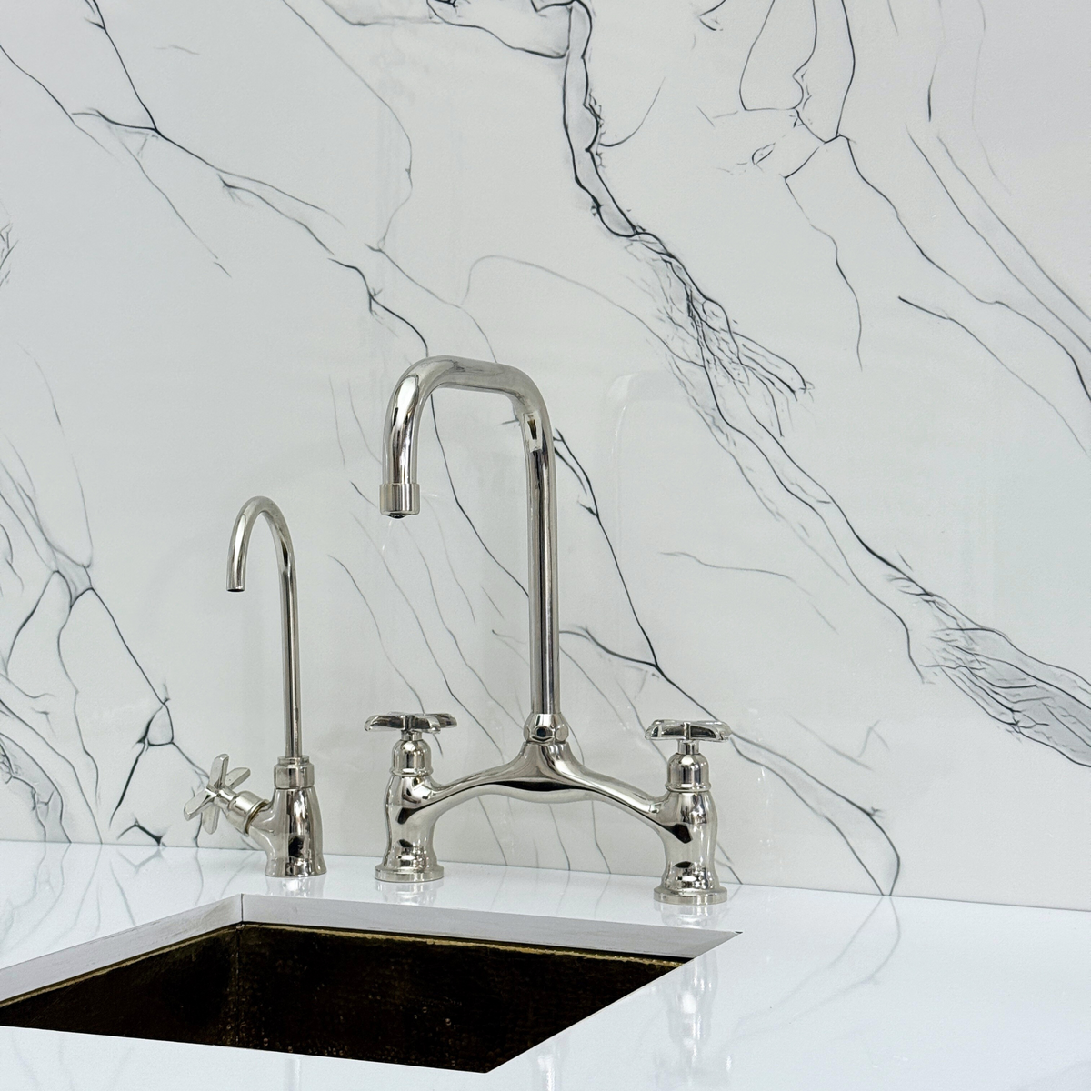 Polished Nickel Vintage Bridge Kitchen Faucet with Cross Handles – Ellington – alternate view 10
